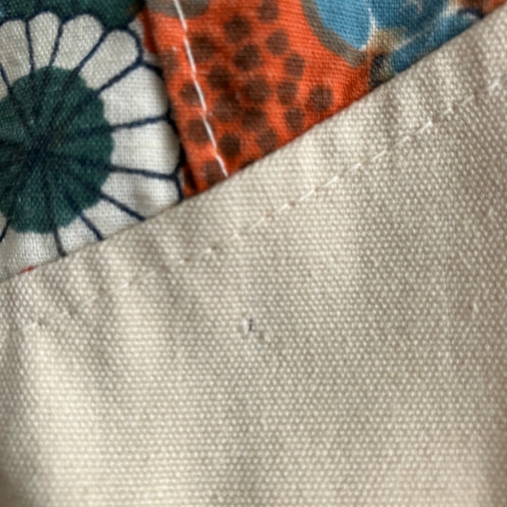 Vintage 70s Japanese Floral Patchwork Ivory Hooded Cotton Canvas Coat S/M - Picture 9 of 10